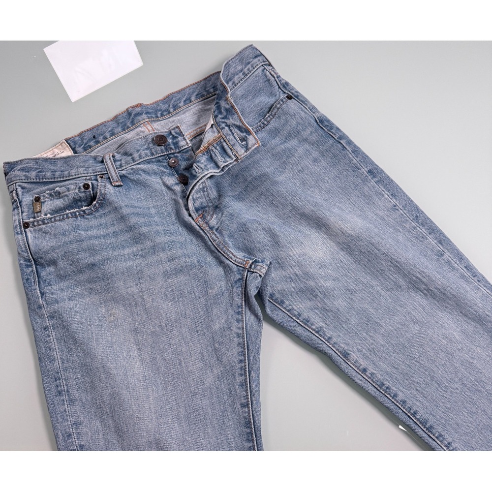 Abercrombie & Fitch Slim Straight Button Fly Jeans Mens 33x32 Light Blue Wash